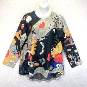 Inoah Quilted Abstract Shirt Womens Medium M Colorful Art to Wear Artsy Top